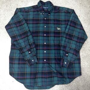 Vintage Polo Ralph Lauren Blake Embroidered Dog Green Plaid Button Up Shirt XL